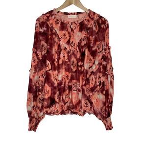 Ramy Brook Long Sleeve Blouse Womens Medium Burgundy Pink Ruffle Feminine